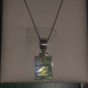 Rare green moonstone sterling silver necklace